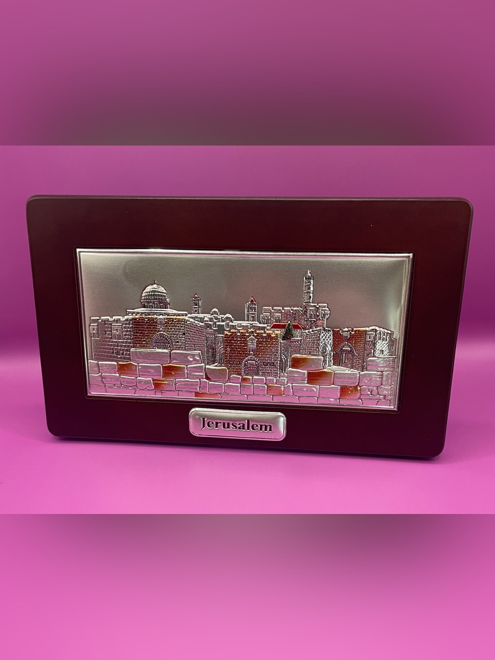 Hazorfim Jerusalem Old City Silver Plated Wooden Desk Plaque Judaica